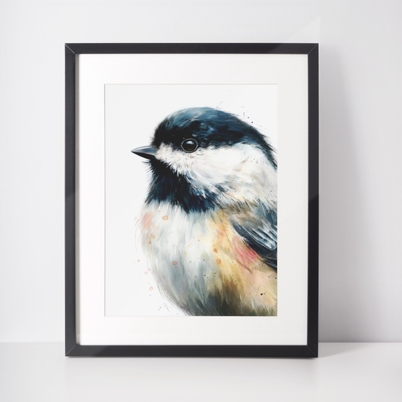 Watercolor Chickadee Bird Portrait Wall Art Print, Unframed - Charming Nature - Picture 3 of 7